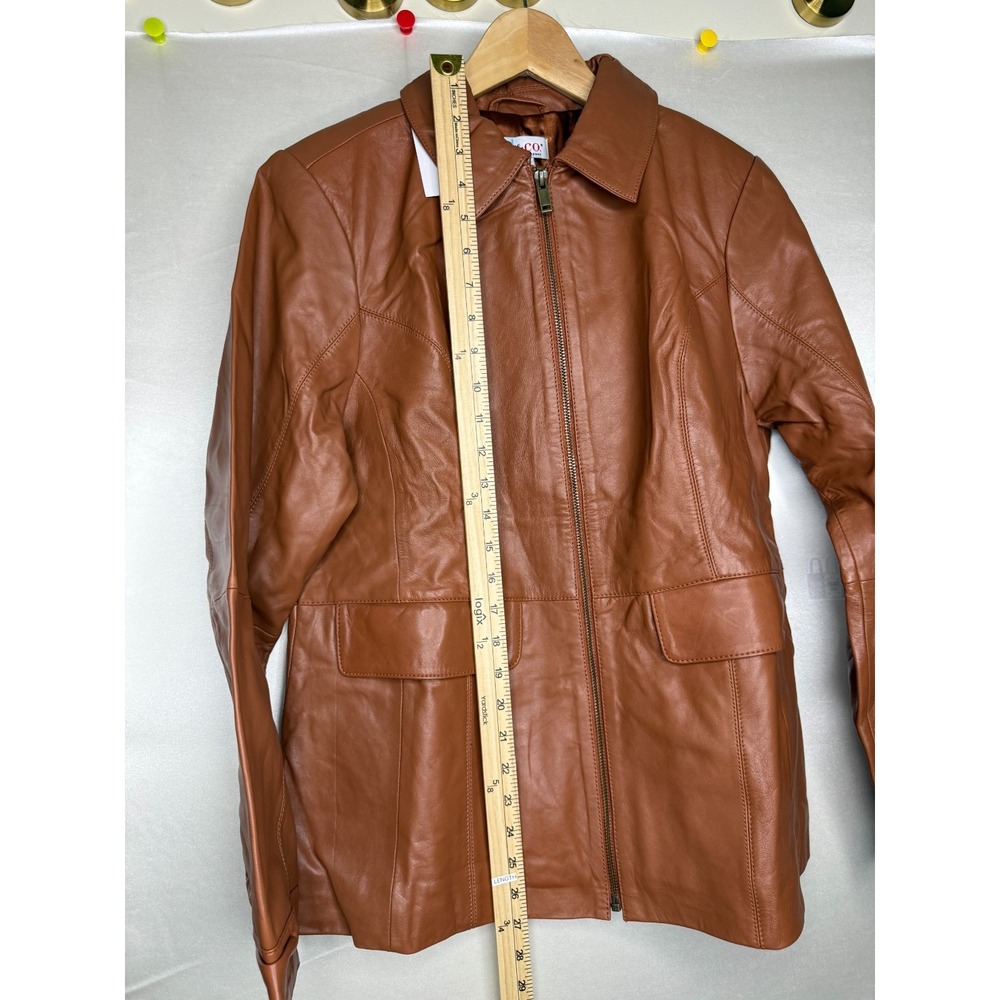 Denim & Co. Regular Lamb Leather Zip Front Jacket Rust Brown,Medium - Picture 6 of 7